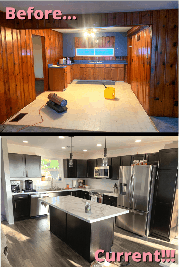 A comparison of our 1950s ranch kitchen before renovations and our kitchen in its current state.