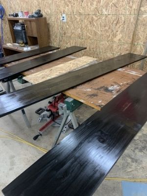 closet shelves after being stained and polyurethane