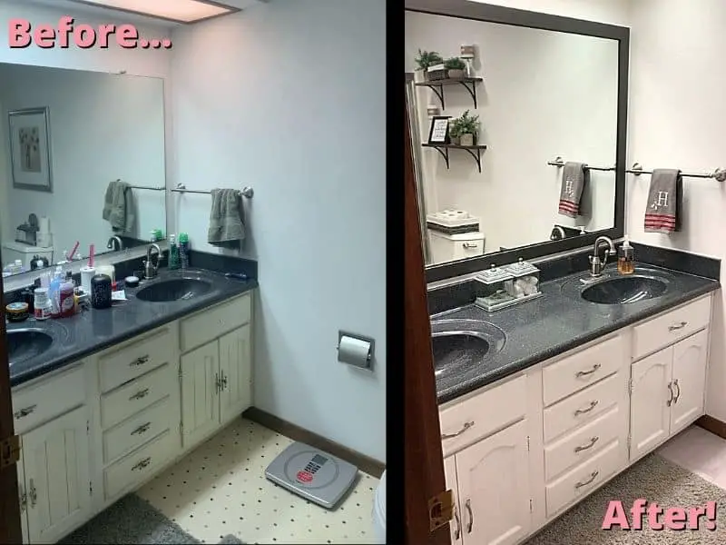 diy bathroom mirror frame before and after