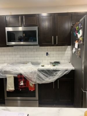 glued subway tile backsplash