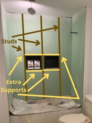 dumawall niche installation installing shower shelf into studs