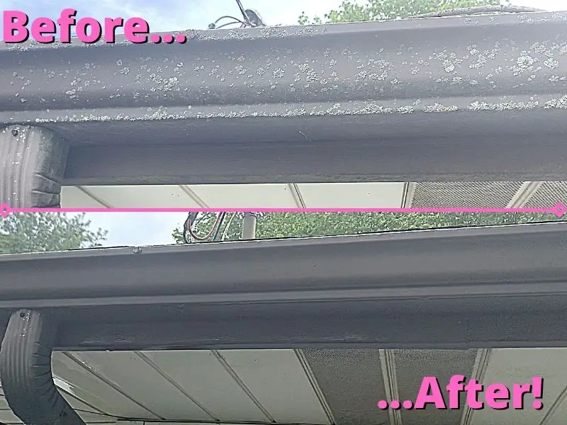 how to paint gutters downspouts - cleaned gutters before and after