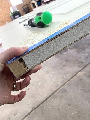 how to fix a hollow core door that is cut too short - caulk the gaps