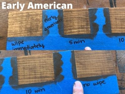 how long to let stain dry before wiping off - Early American stain