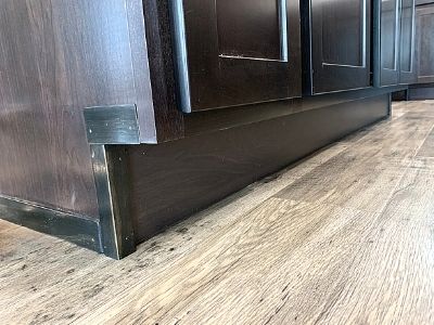 how to finish kitchen island toe kick outside corners - finished toe kick outside corner