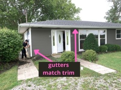 should gutters match trim or house - gutters match white trim gray roof gray siding