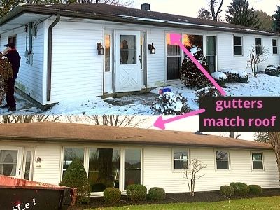 should gutters match trim or house - gutters match orange roof brown gutters
