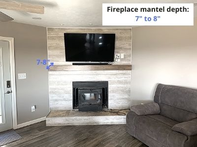 how deep should a fireplace mantel be