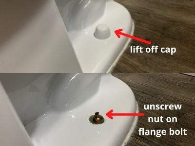 how to remove a toilet - remove caps and loosen flange bolts